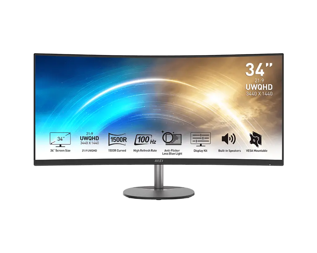MSI PRO MP341CQ 34inch 100Hz UWQHD VA Curved Business Monitor, Black